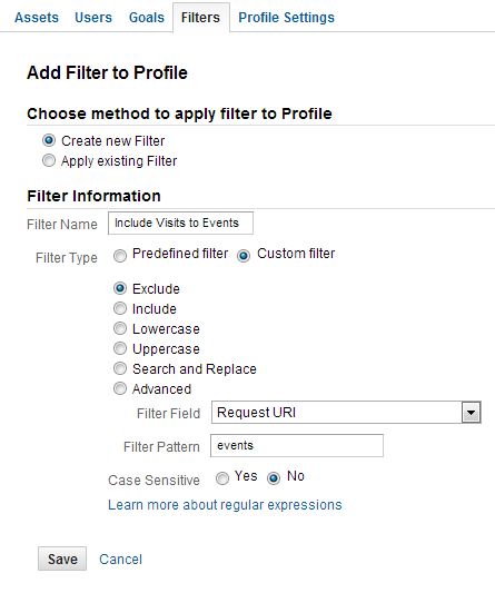 Google Analytics Custom Filter for Include Pages