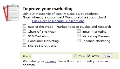marketing newsletters sign up form