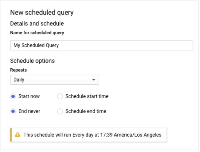 Scheduled queries Google Analytics