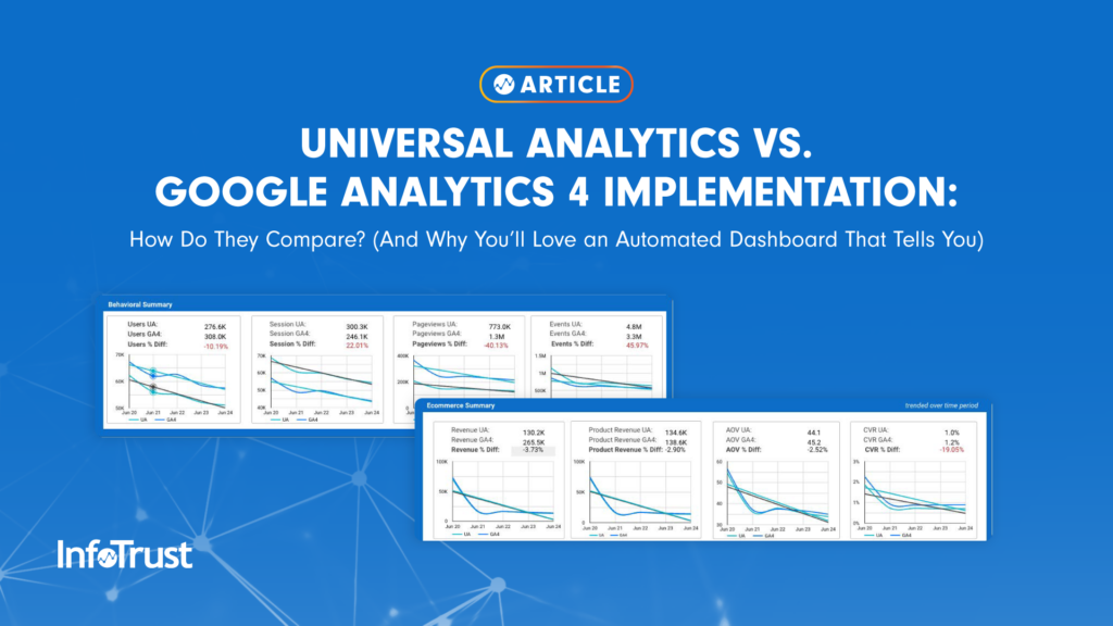 Universal Analytics vs. Google Analytics 4 Implementation: How Do They Compare? (And Why You’ll Love an Automated Dashboard That Tells You)