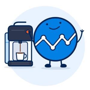 Little Johnny, the InfoTrust mascot, brewing a cup of coffee
